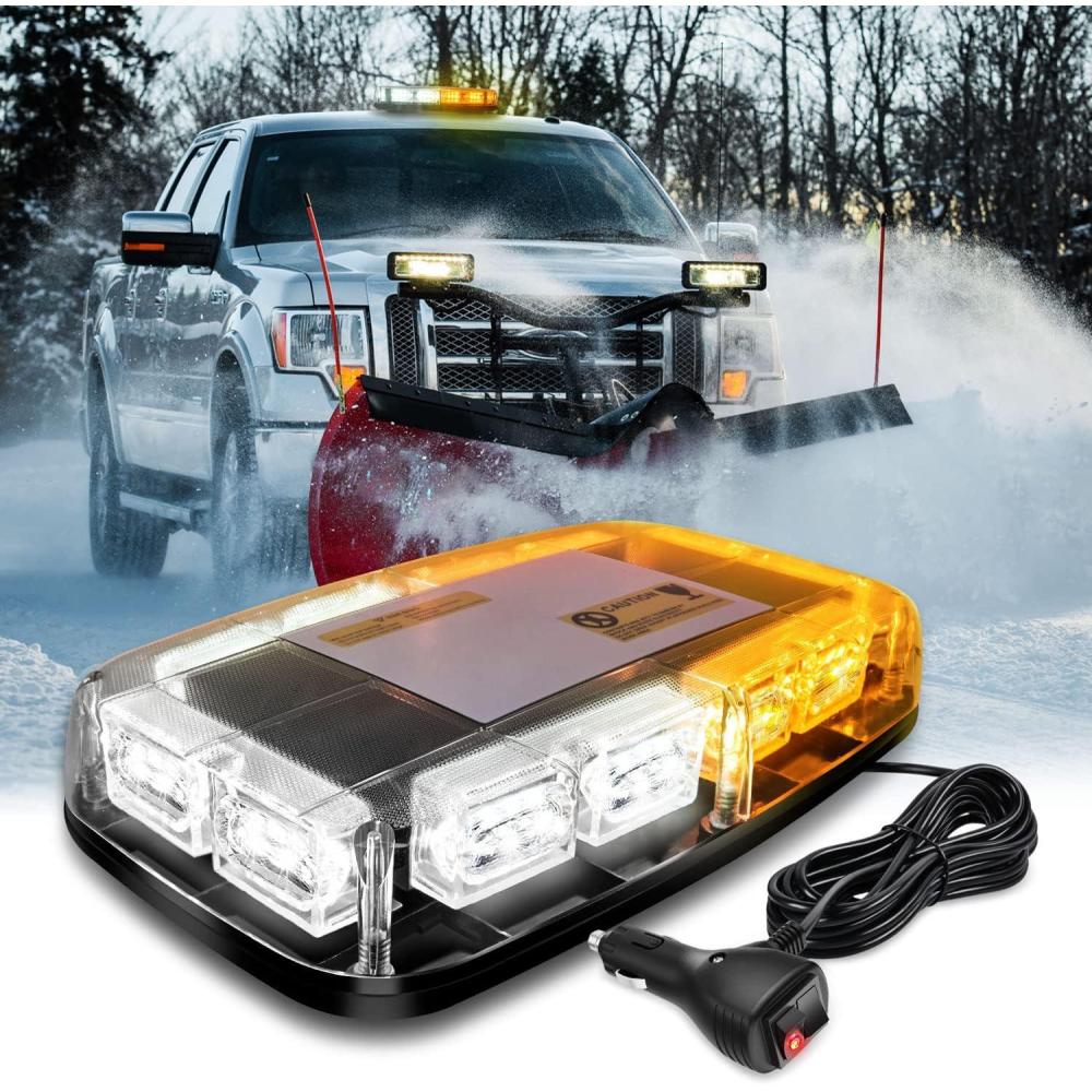 imageNilight 12 Inch Roof Top Strobe Lights 48LED Hazard Light Emergency Safety Warning LED Flashing Bar Magnetic Mount 12V 24V Cars Trucks Tractors Snow Plows Construction VehiclesAmber and White