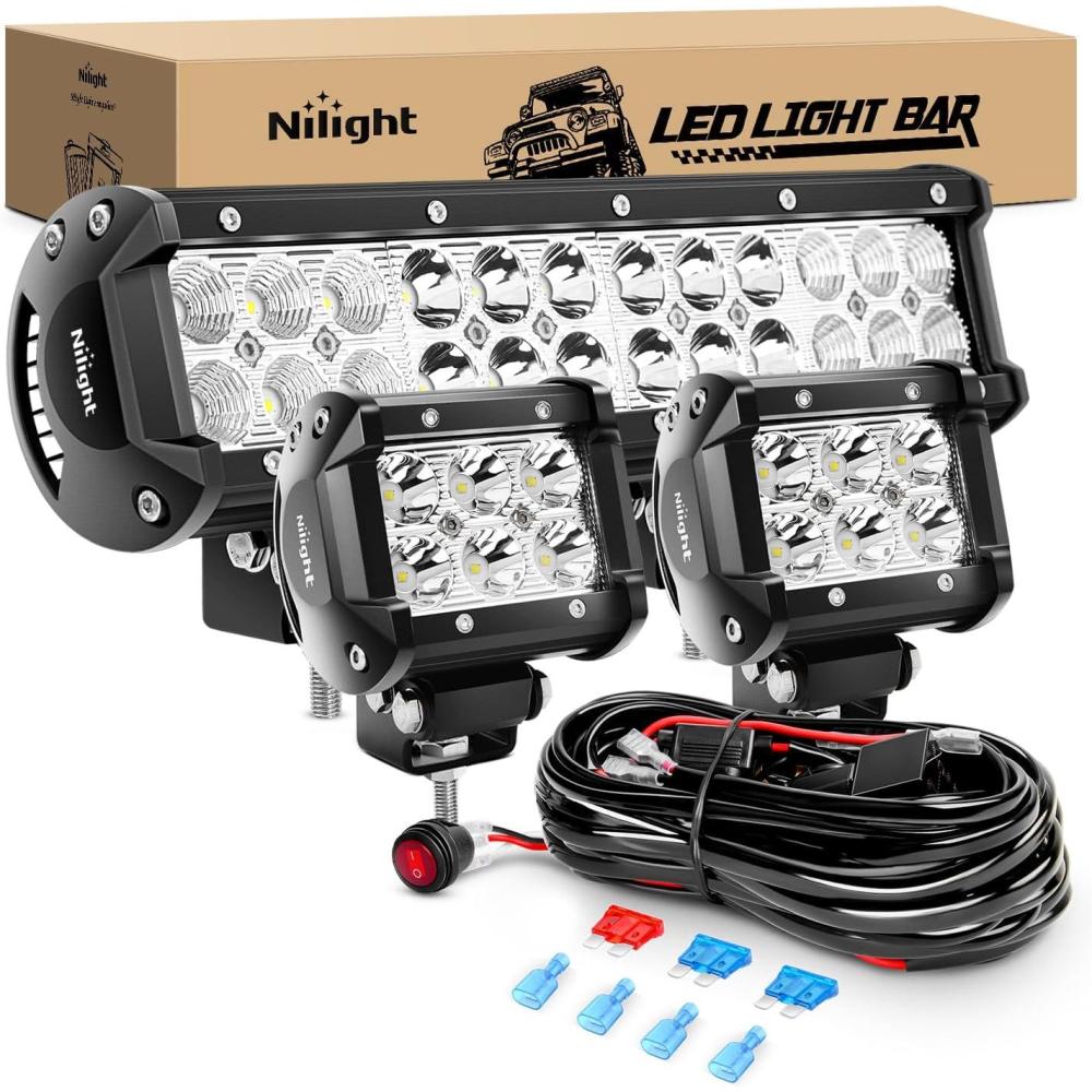 imageNilight 135 Inch Side Shooter LED Light Bar Quadruple Row Spot Flood Combo Lights wWiring Kit for Fog Driving Work Lighting on Truck SUV ATV UTV Pickup Van Boat Tractor72W Light  2Pcs Pods Wiring harness