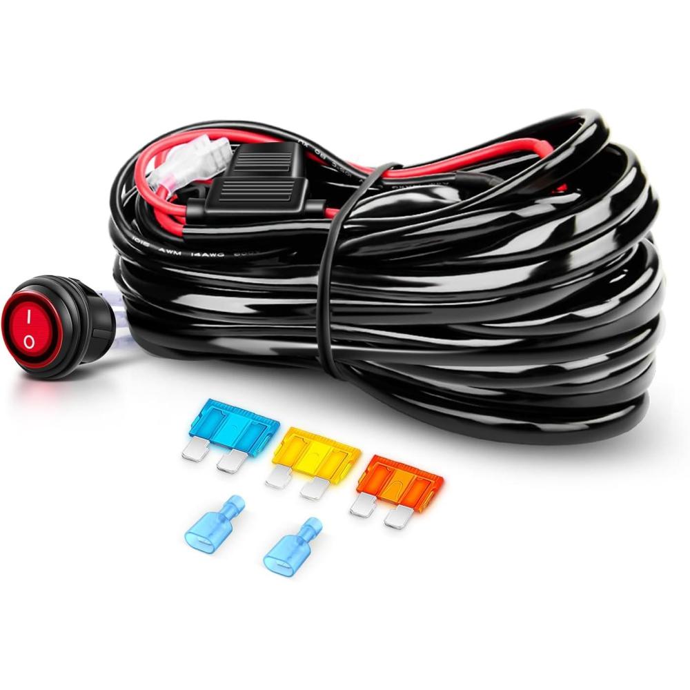 imageNilight 14AWG Wiring Harness Kit  1 Lead Heavy Duty 12V OnOff Switch Power 40 Amp Relay Blade Fuse for Off Road LED Work Light Bar White