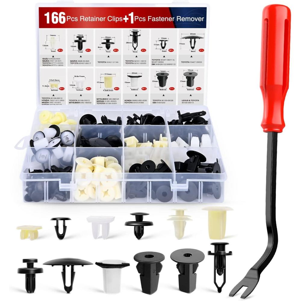 imageNilight 166 Pcs Car Retainer Clips ampampScrew Grommets  12 Most Popular Sizes ampamp Applications for GM Toyota Honda Nissan Mazda  with Fastener Remover2 Years Warranty