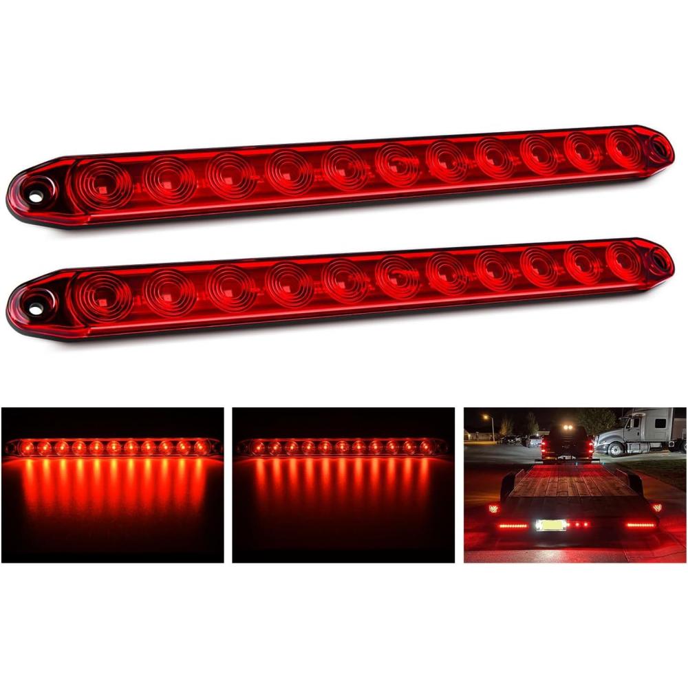 imageNilight 16Inch Trailer Marker ID Bar 2PCS 11 LED Amber Turn Signals Tail Light DOT Compliant IP65 Waterproof for Truck Trailers Cargo Carriers2Pcs 16 Red 11LED