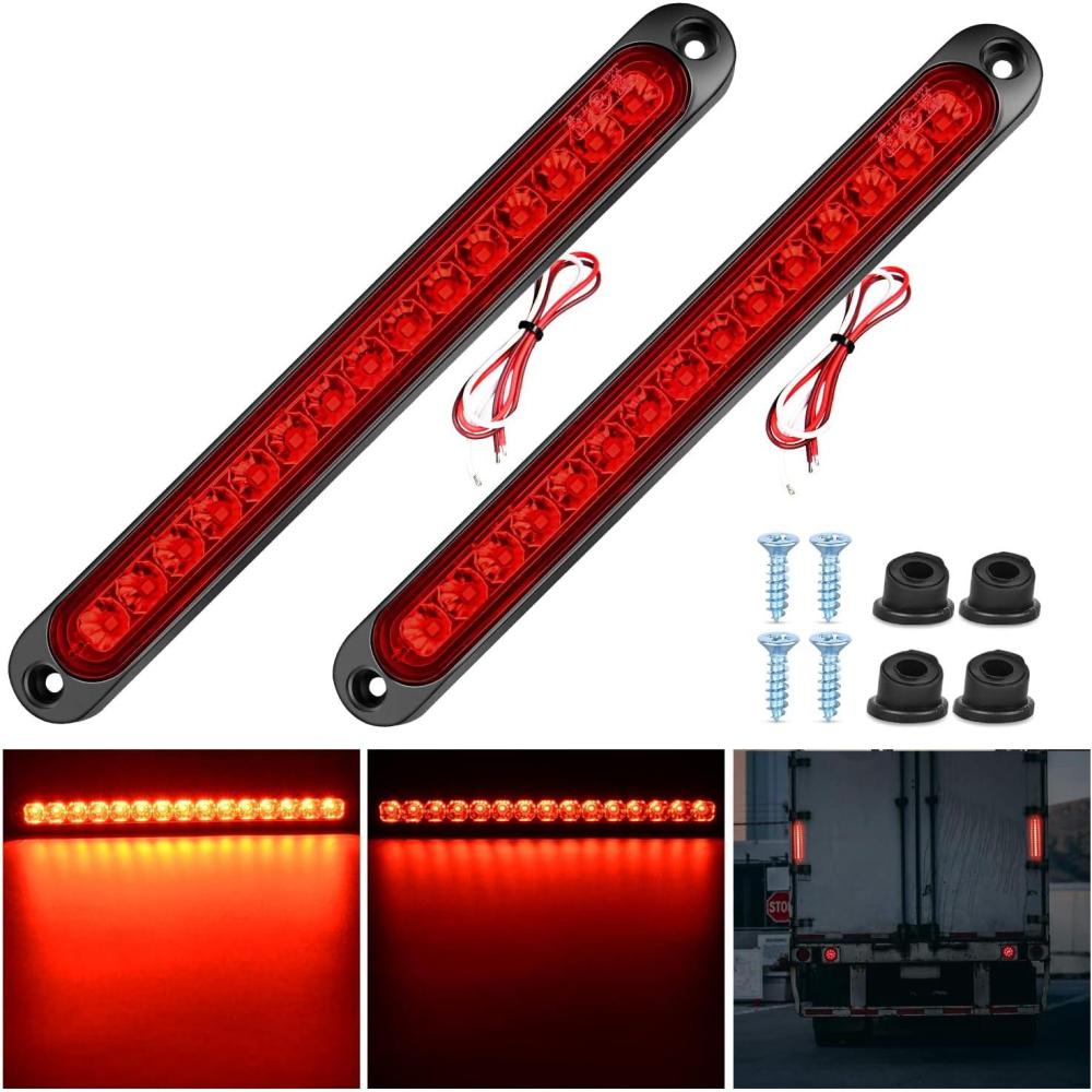 imageNilight 16Inch Trailer Marker ID Bar 2PCS 11 LED Amber Turn Signals Tail Light DOT Compliant IP65 Waterproof for Truck Trailers Cargo CarriersRed 10Inch 15LED