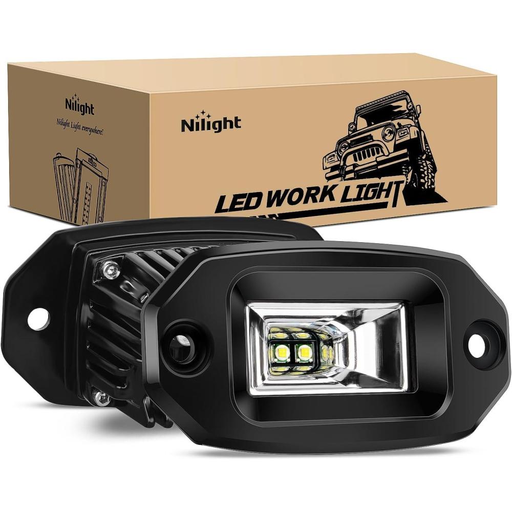 imageNilight 2 PCS 40W Flush Mount Amber LED Pods Flood Beam Work Offroad Fog Reverse Light Backup Driving Lights for Bumper Truck ATV UTV SUV Boat4 Inch 20W White Light