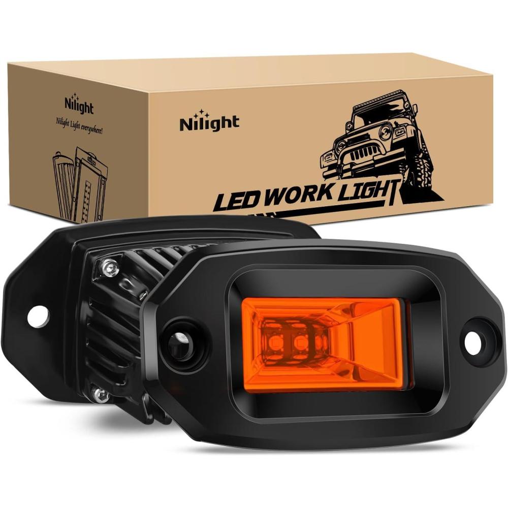 imageNilight 2 PCS 40W Flush Mount Amber LED Pods Flood Beam Work Offroad Fog Reverse Light Backup Driving Lights for Bumper Truck ATV UTV SUV Boat4 Inch 20W Amber Light