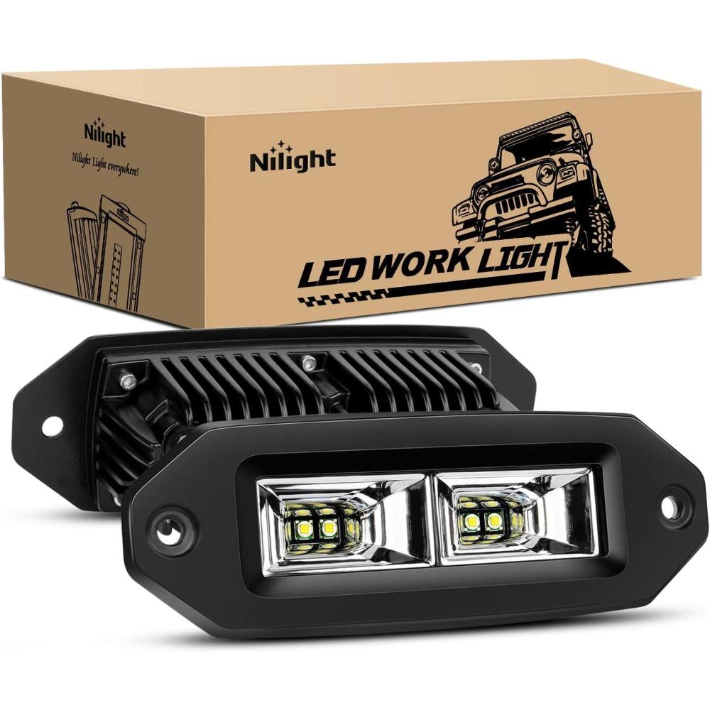 imageNilight 2 PCS 40W Flush Mount Amber LED Pods Flood Beam Work Offroad Fog Reverse Light Backup Driving Lights for Bumper Truck ATV UTV SUV Boat6 Inch 40W White Light