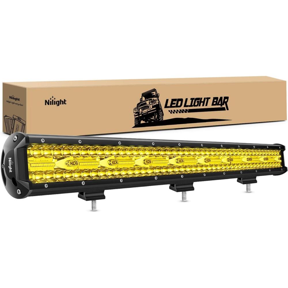 imageNilight 26 Inch 540W LED Light Bar Triple Row Flood Spot Combo 50000LM Driving Boat Led Off Road Lights with 12V OnOff 5 Pin Rocker Switch 14 AWG Wiring Harness Kit 2 Years Warranty26Inch Light Yellow