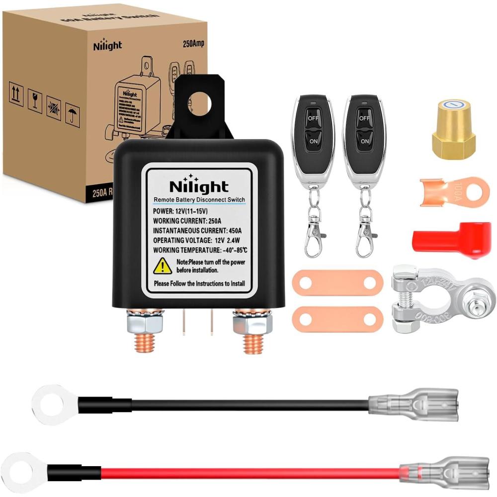 imageNilight 2PC 120A Starter Relay 4 Pin Split Relays Switch 12V Continuous SPST High Current 4 Terminal Car Starter Control wCopper Wire Lugs for Automotive Car Truck Camper250A Standard
