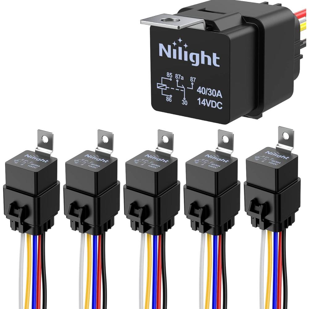 imageNilight 2PC 120A Starter Relay 4 Pin Split Relays Switch 12V Continuous SPST High Current 4 Terminal Car Starter Control wCopper Wire Lugs for Automotive Car Truck Camper30A5PC