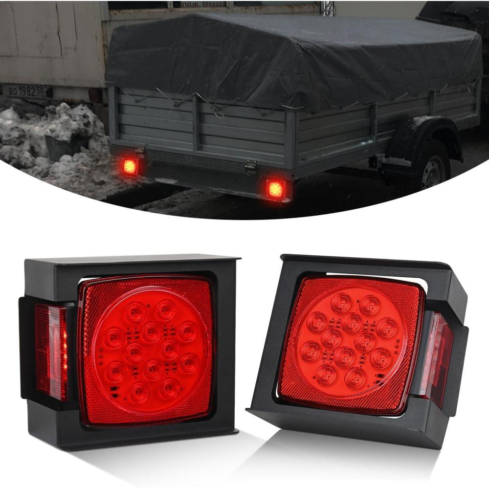 imageNilight 2PCS Square LED Trailer Light Kit Low Profile Submersible IP68 Stop Turn Tail Side Marker License Lamps for 12V Utility Boat Camper RV Trucks Marine Snowmobile2Pcs Trailer Light wbox