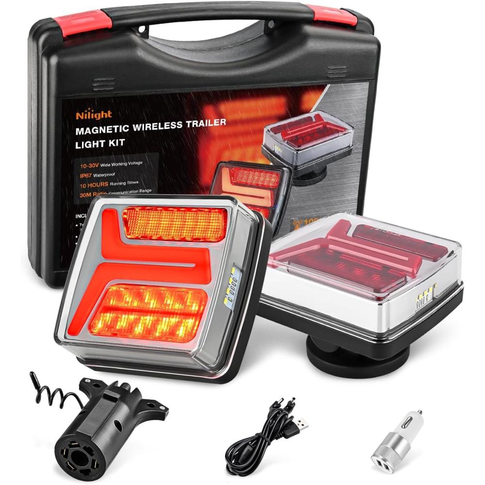 imageNilight 2PCS Trailer Tail Light Kit 40 LED Running Brake Turn Signals Reverse lights Waterproof for 1030V Truck RV UTV Camper Van BoatMagnetic Trailer Lights