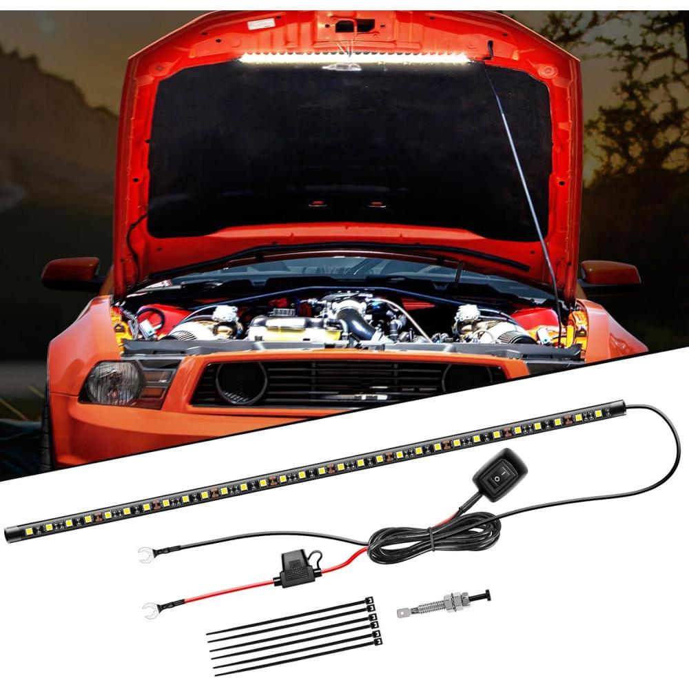 imageNilight 2pcs Under Hood Light Strip 42LED Waterproof Underhood Work Light with OnOff Switch Blade Fuse Engine Bay Repair Light White 12V for Car Truck SUV205 Inch 1PC