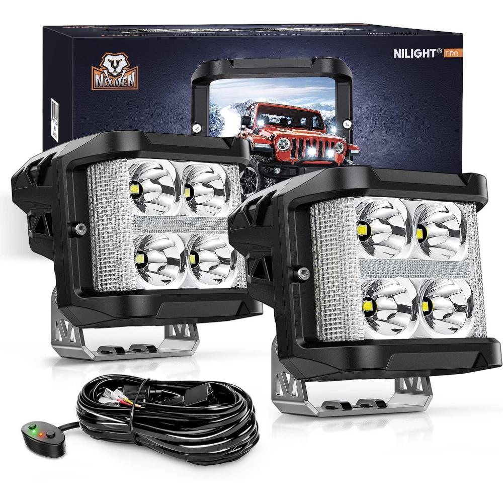 imageNilight 3 Inch Cube LED Pod Light Bar 20W 2100LM Super Flood ScrewLess Offroad Driving Work Lights w16AWG DT Wiring Harness Kit for Truck UTV 4x4 ATV MotorcycleWhite