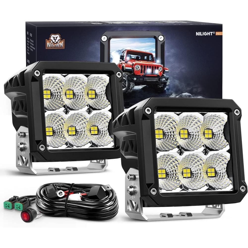 imageNilight 3 Inch Cube LED Pod Light Bar 20W 2100LM Super Flood ScrewLess Offroad Driving Work Lights w16AWG DT Wiring Harness Kit for Truck UTV 4x4 ATV Motorcycle6LED Flood Pod