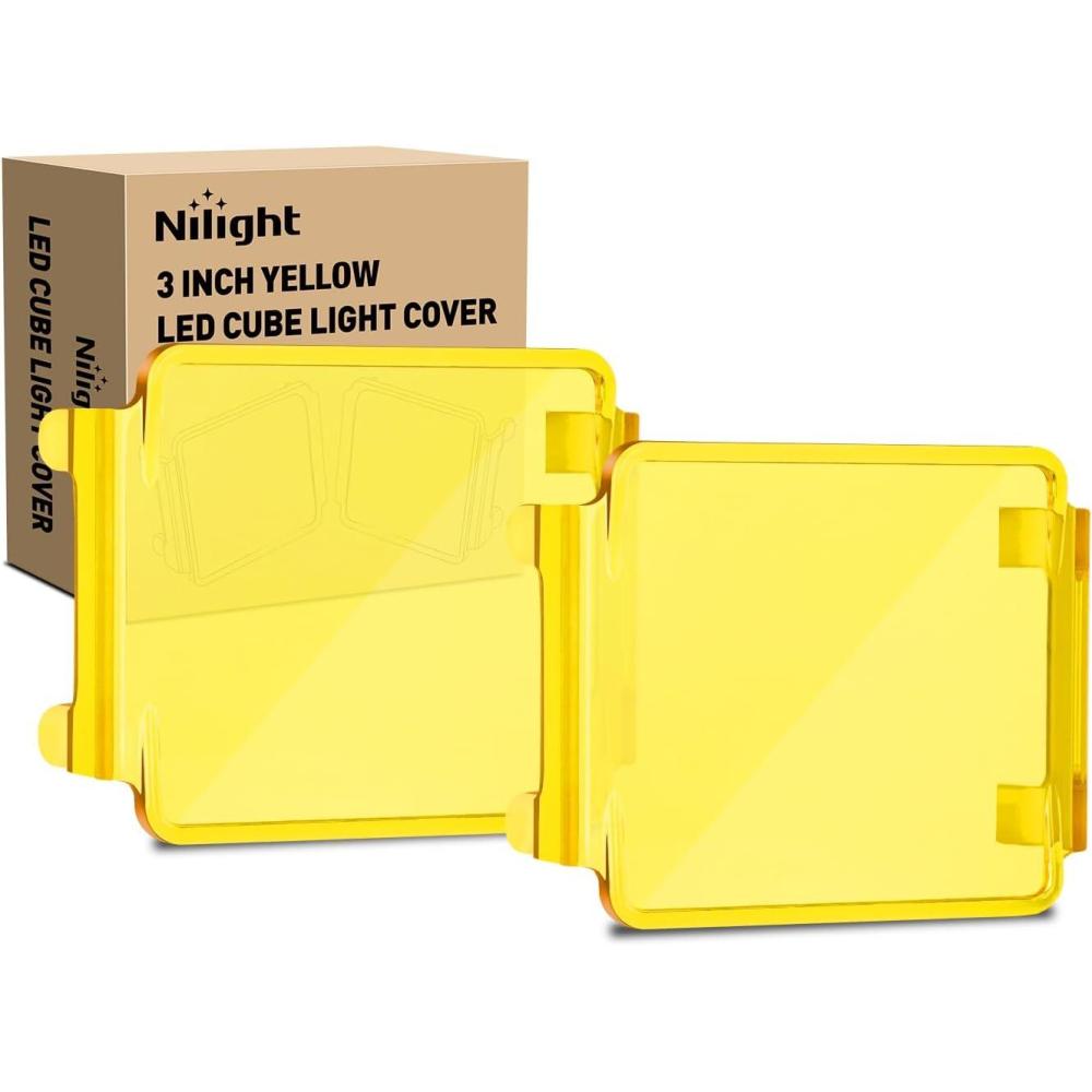 imageNilight 3 inch Cube Light Pod Cover 2 PCS Yellow Protective Covers Durable Polycarbonate Lens Waterproof Dustproof ScratchProof for Square Lights Off Road Driving Lighting