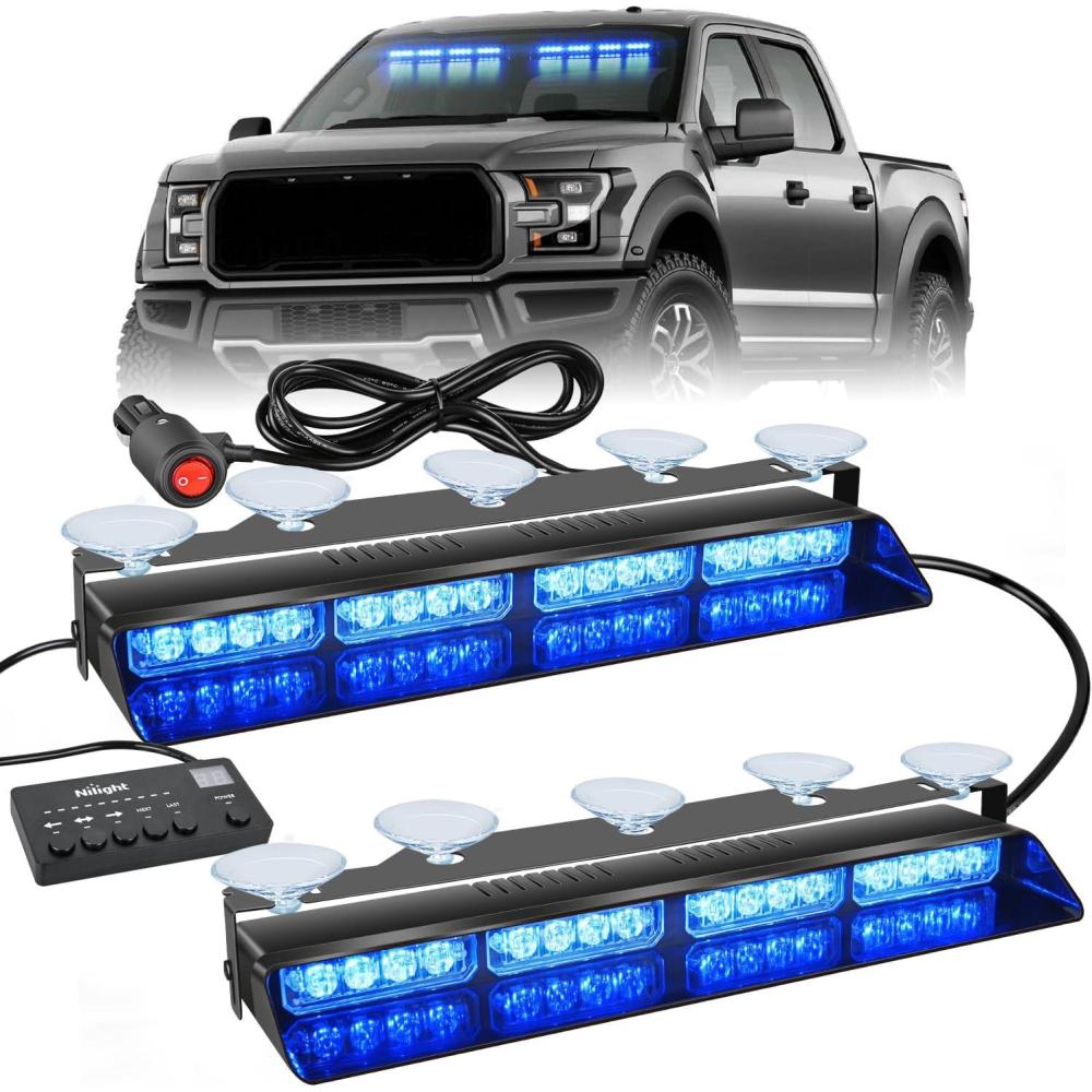 imageNilight 32LED Purple White Emergency Dash Strobe Lights with Controller Suction Cups Warning Hazard Interior FrontRear Windshield Deck Split Light Bar for Truck Construction VehicleBlue