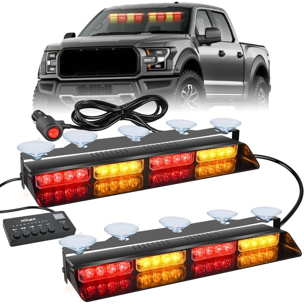 imageNilight 32LED Purple White Emergency Dash Strobe Lights with Controller Suction Cups Warning Hazard Interior FrontRear Windshield Deck Split Light Bar for Truck Construction VehicleAmber and Red