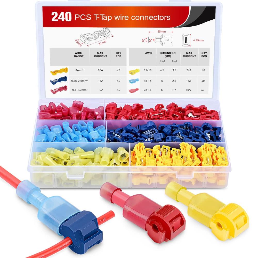 imageNilight 360PCS TTap Wire Connectors SelfStripping Quick Splice Electrical Terminals Insulated Male Disconnect Spade Assortment Kit with Storage Case240 Pcs