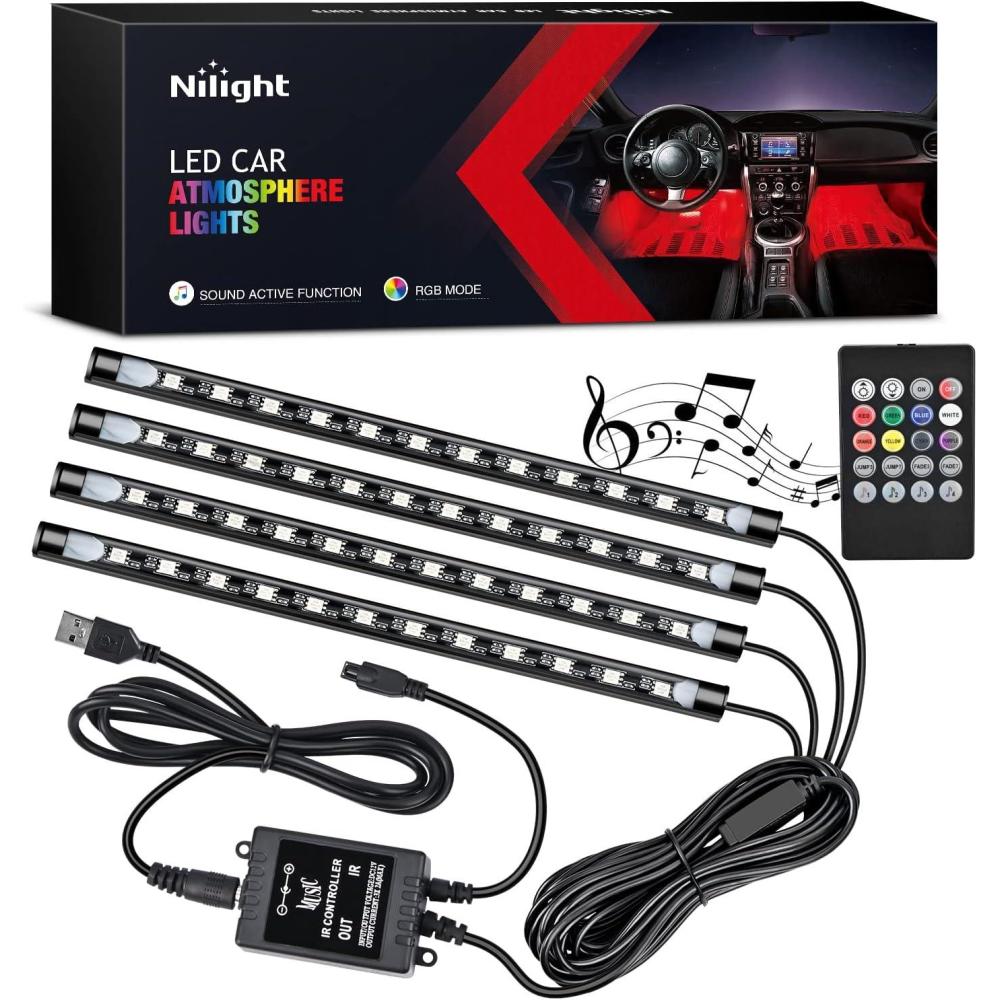imageNilight 48 LEDs DC 5V Multicolor Music Car Strip Light Under Dash Lighting Kit with Sound Active Function and Wireless Remote Control 2 Years Warranty 4PCS USB Interior Lights4PCS USB Interior Lights