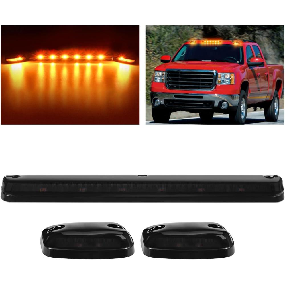 imageNilight 4PCS 39 Inch 3 Led Truck Trailer Light Front Rear LED Side Marker Lights Clearance Indicator Lamp Waterproof Sealed Surface Mounted LED Marker LightSmoked Amber SilveradoSierra 20072014
