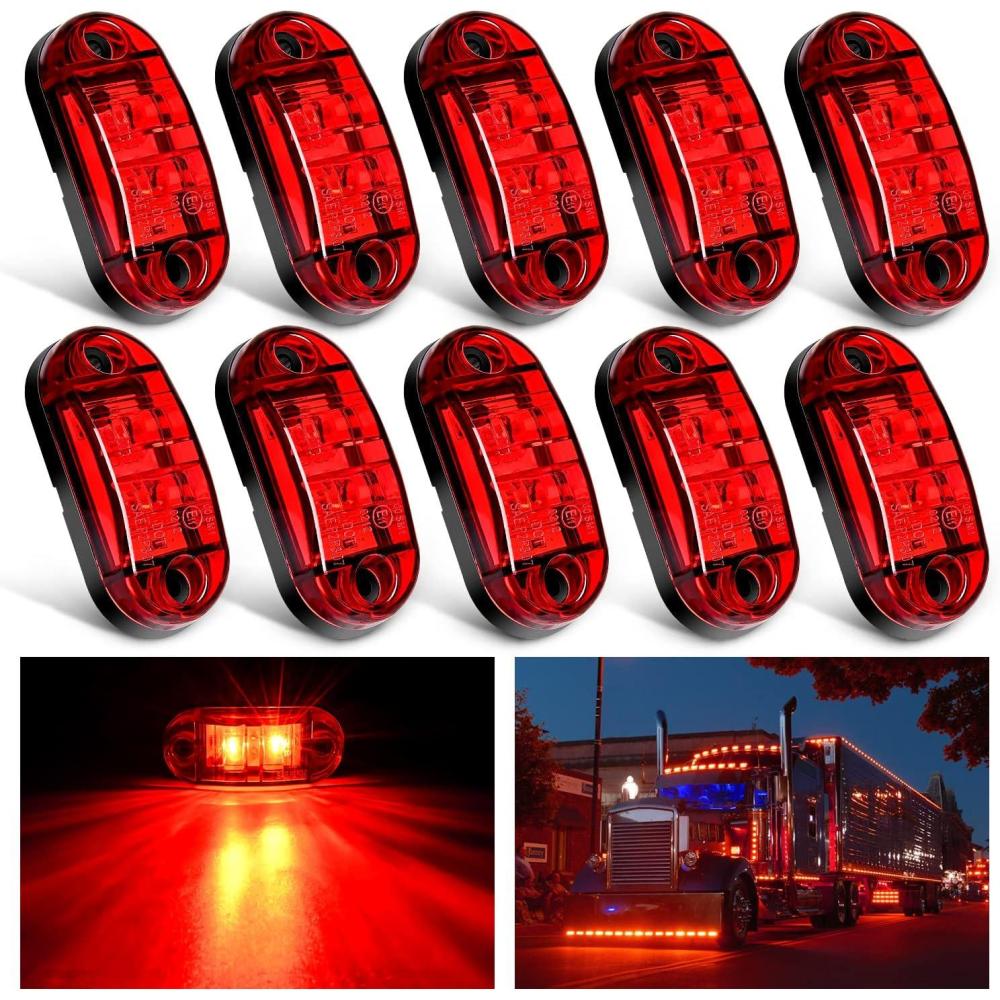 imageNilight 4PCS 39 Inch 3 Led Truck Trailer Light Front Rear LED Side Marker Lights Clearance Indicator Lamp Waterproof Sealed Surface Mounted LED Marker LightRed 10PCS Universal