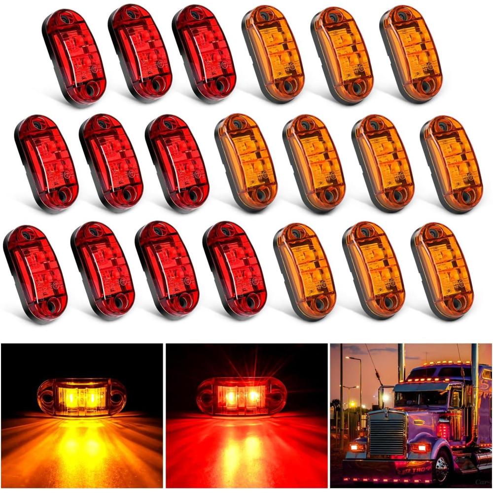 imageNilight 4PCS 39 Inch 3 Led Truck Trailer Light Front Rear LED Side Marker Lights Clearance Indicator Lamp Waterproof Sealed Surface Mounted LED Marker LightAmberRed 20PCS Universal
