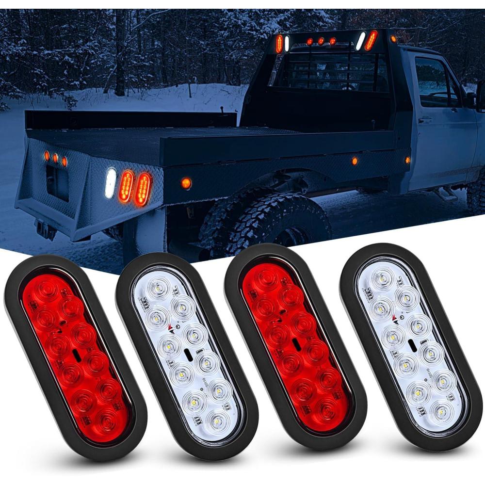 imageNilight 4PCS 6quot Oval LED Trailer Tail Lights 4PCS 10 LED wFlush Mount Grommets Plugs ReverseBack Up Trailer Lights for RV Truck JeepRedWhite 4Pcs