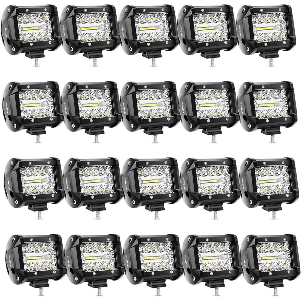 imageNilight 4Pcs LED Pods 4Inch 60W Triple Row Flood Spot Combo 6000LM Light Bar Driving Fog Lights Off Road Lighting for Trucks Pickup Golf Cart SUV ATV UTV 4x4 Van Camper Boat20 Pack