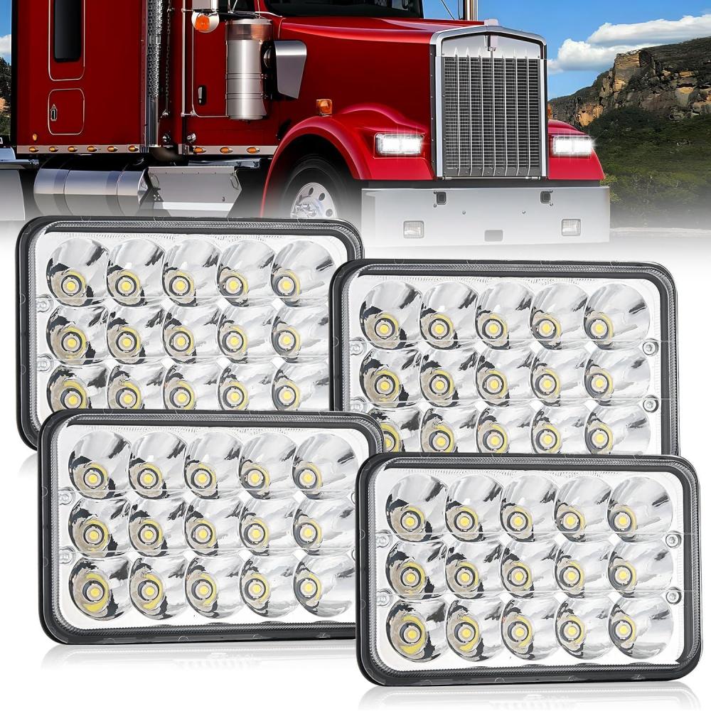 imageNilight 4x6 Inch LED Headlights 45W HiLo Sealed Beam Rectangular Headlight Replacement H4651 H4652 H4656 H4666 H6545 Compatible with Chevy Kenworth Peterbil Ford Freightliner OldsmobileSilver 4PCS4Pcs 4x6 Silver