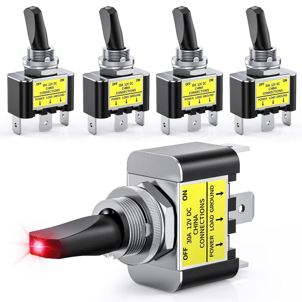 imageNilight 5 Pack 6Pin Heavy Duty Rocker Toggle Switch 15A 250V 20A 125V DPDT 6 Pin ONOffON Switch Metal Bat Waterproof Boot Cap Cover3Pin Led Toggle Switch Red