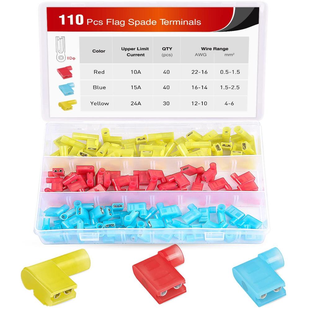 imageNilight 50022R 160pcs Nylon Fully Insulated MaleFemale Spade Crimp Quick Disconnects Wire Terminals Connector Set110PCS Flag Spade Crimp Terminals