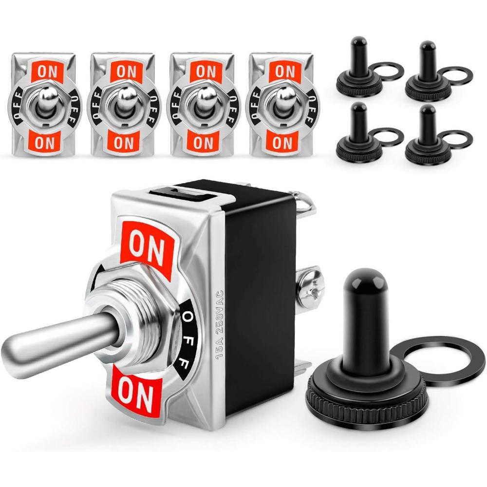 imageNilight 50098R 6Pin Heavy Duty Rocker Toggle 15A 250V 20A 125V DPDT 6 Pin ONOffON Switch Metal Bat Waterproof Boot Cap Cover5 Pack 2 Years Warranty