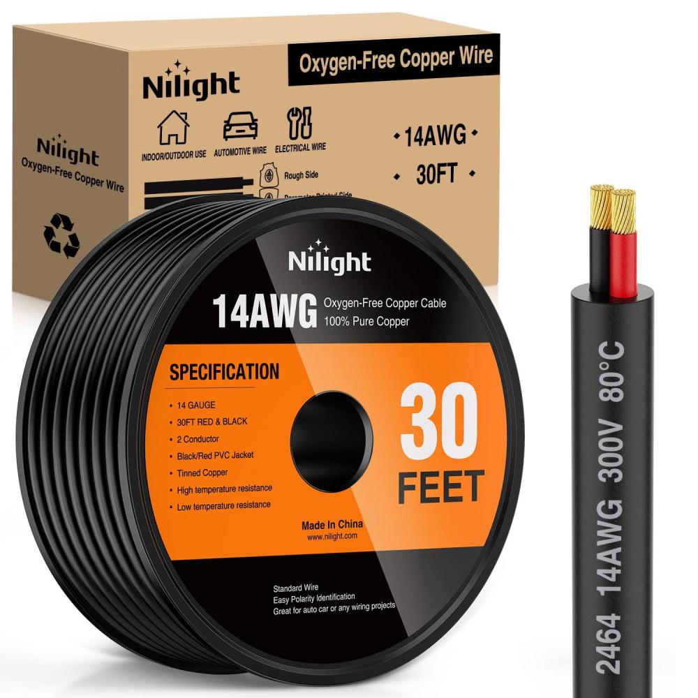 imageNilight 50FT 20 Gauge 3 Conductor Electrical Wire Tinned Oxygen Free Copper Red Black Yellow 3 Wires Parallel 600V DC Flexible PVC Case Extension Cords for LED Strips Lamps Lighting2 Conductor