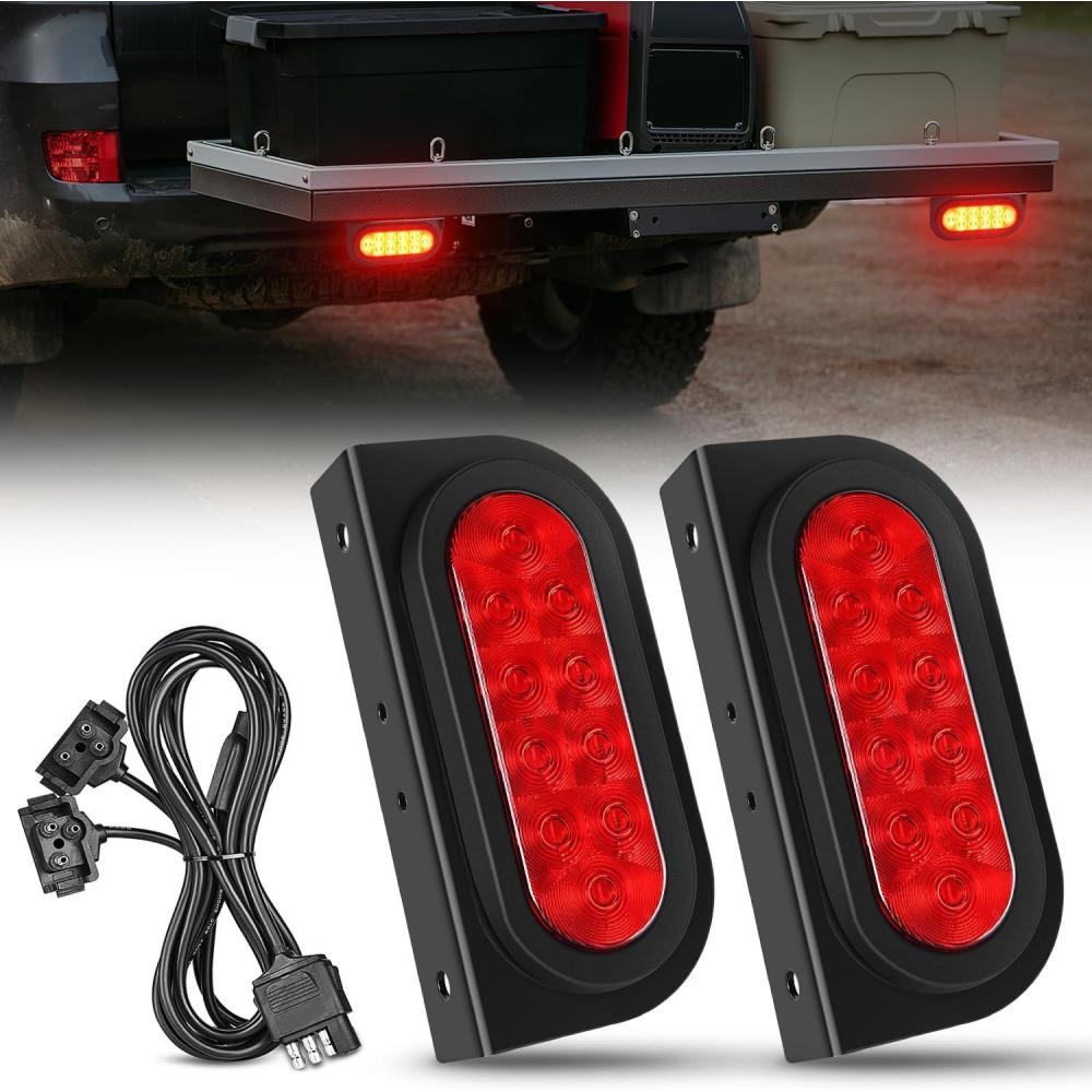 imageNilight 6 Inch Oval Red LED Trailer Tail Light Surface Mount 2PCS 10 LEDs Waterproof Stop Brake Turn Trailers Lights for Truck RV Boat Bus Lorry Camper Van CaravanTrailer Lights wWire wBrackets