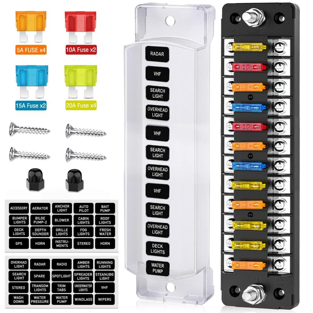 imageNilight 6 Way Fuse Block with Negative Bus 12V Blade Fuse Holder ATCATO Standard Fuse Box Label Stickers Waterproof Cover Fuse Panel for Automotive Cars Trucks RVs Campers Vans 2 Years Warranty12 Way Fuse Block