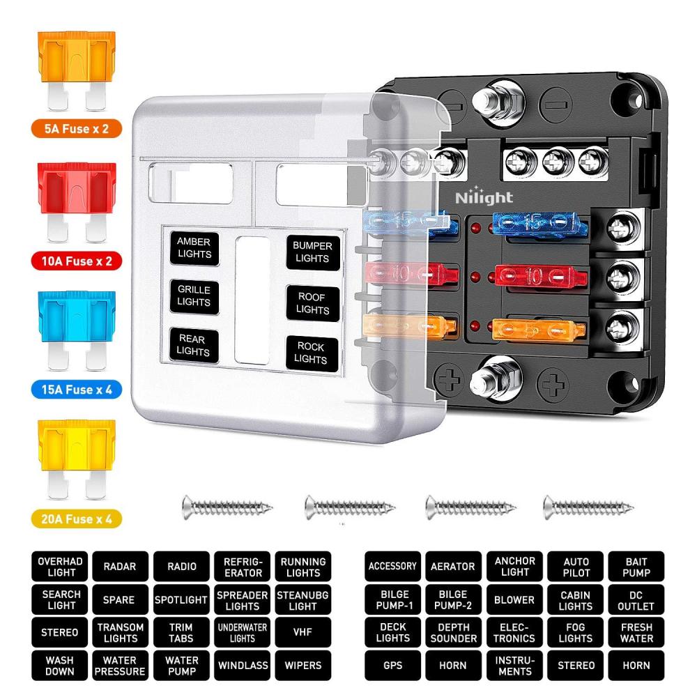 imageNilight 6 Way Fuse Block with Negative Bus 12V Blade Fuse Holder ATCATO Standard Fuse Box Label Stickers Waterproof Cover Fuse Panel for Automotive Cars Trucks RVs Campers Vans 2 Years Warranty6Way Fuse Block