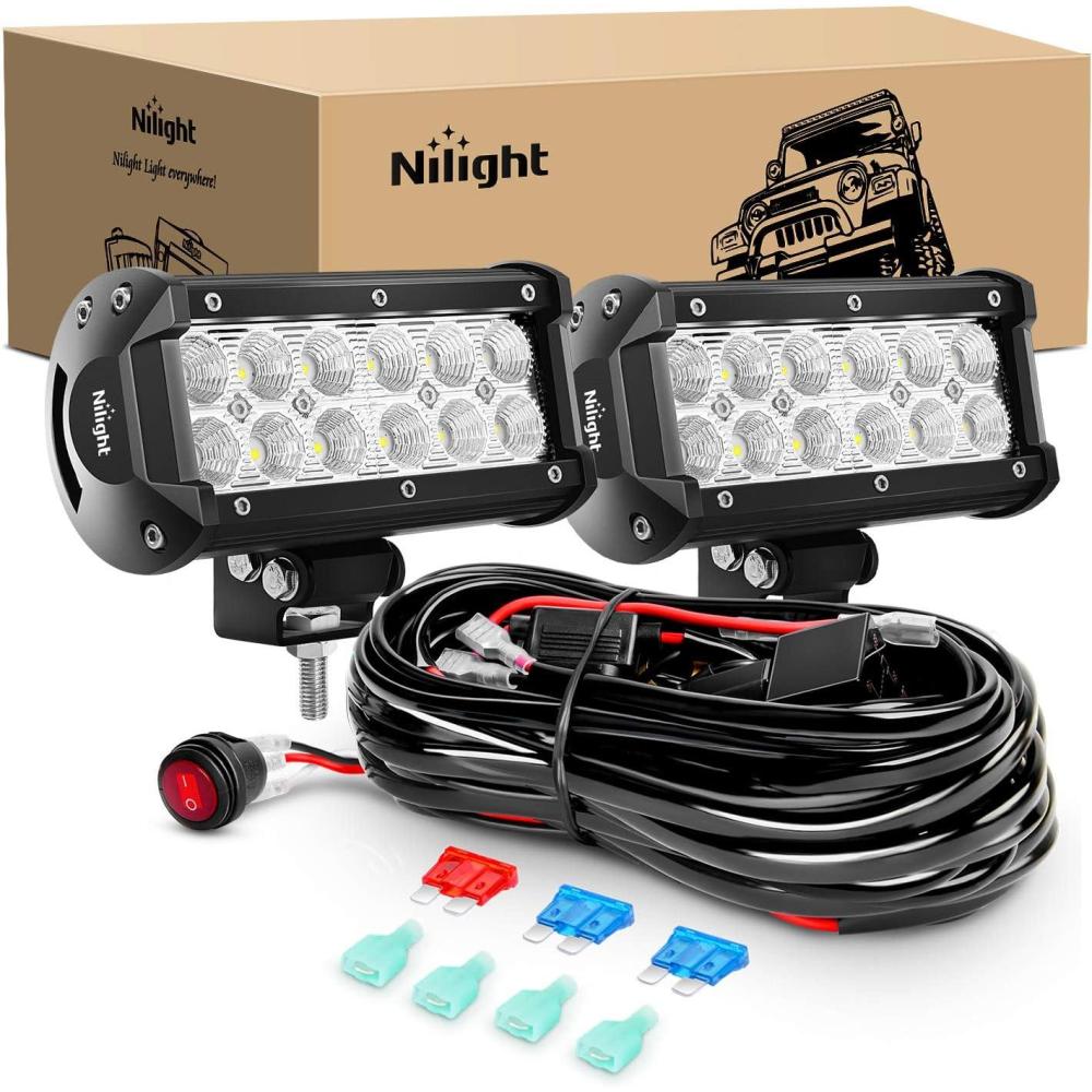 imageNilight 60002FB 36W 65Inch Flood LED Light Bar  OffRoad Driving Fog Light for Boats Trucks  2PCS Super Bright 2 Years Warranty2Pcs 36W Led Pods wWiring Harness