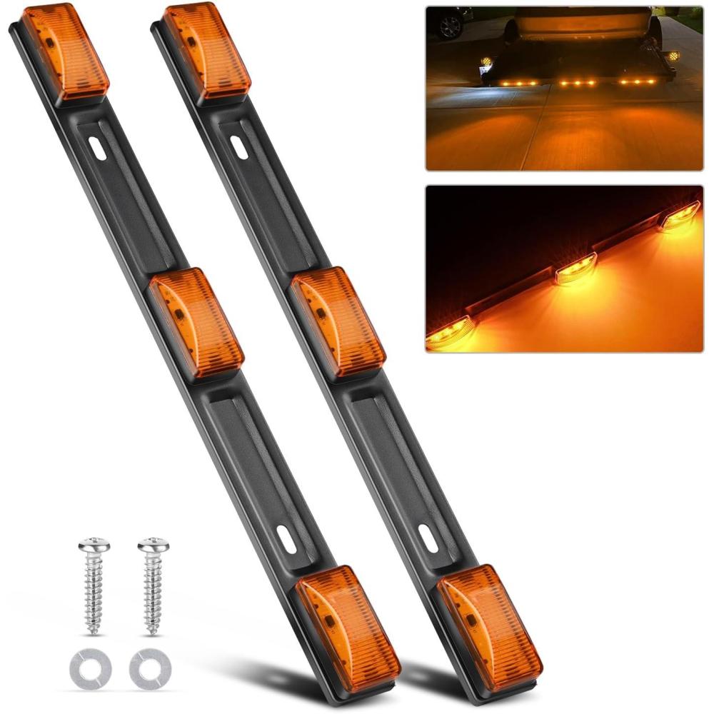 imageNilight 9 LED Marker Tail Trailer Light Bar 142Inch 2 PCS Red Clearance Identification Running Mark ID Rear Stainless Steel Bracket for 12V Pickup Truck RV BoatAmber 2Pcs