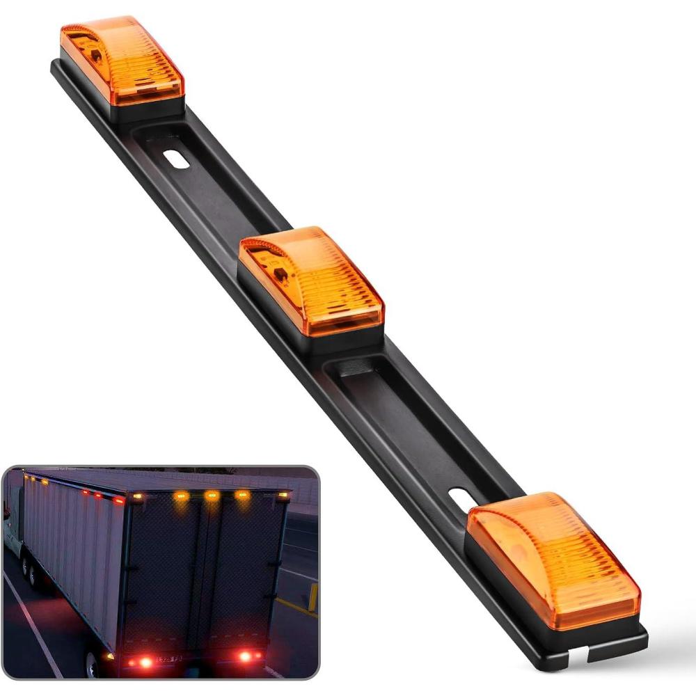 imageNilight 9 LED Marker Tail Trailer Light Bar 142Inch 2 PCS Red Clearance Identification Running Mark ID Rear Stainless Steel Bracket for 12V Pickup Truck RV BoatAmber