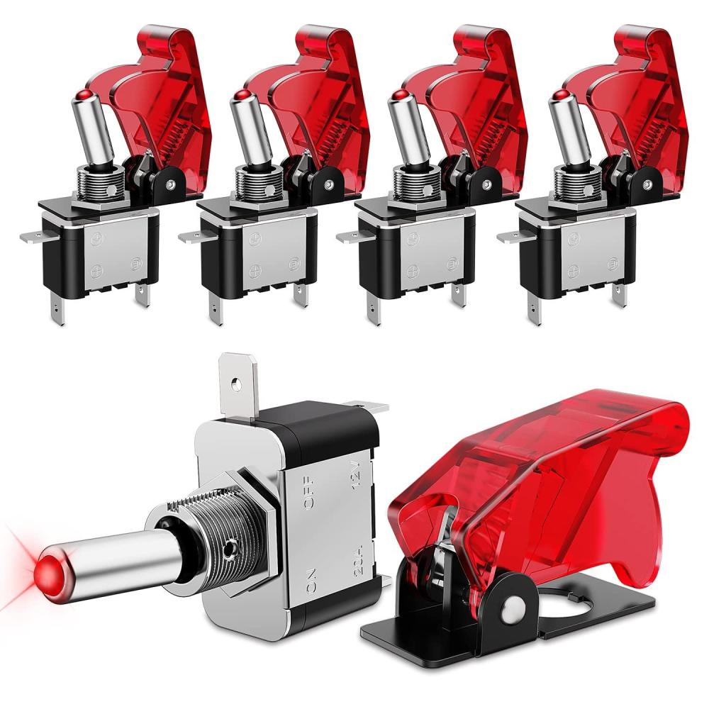 imageNilight 90014E Heavy Duty Rocker Toggle Switch 12V 20A Red Cover SPST ONOff 2Pin Car Truck Boat5 Pack5PCS Led Switch Red