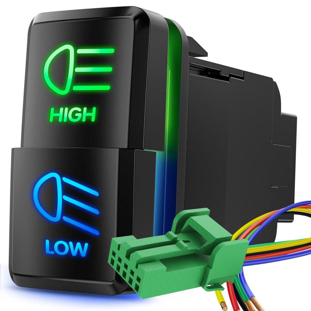 imageNilight Camping Lights Push Button Switch 12V ON Off Switches with Connector Wire Kit 154quot x 083quot Replacement for Toyota FJ Cruiser Fortuner Ta coma Highlander Tundra 4Runner Prado Land CruiserHigh Beam  Low Beam