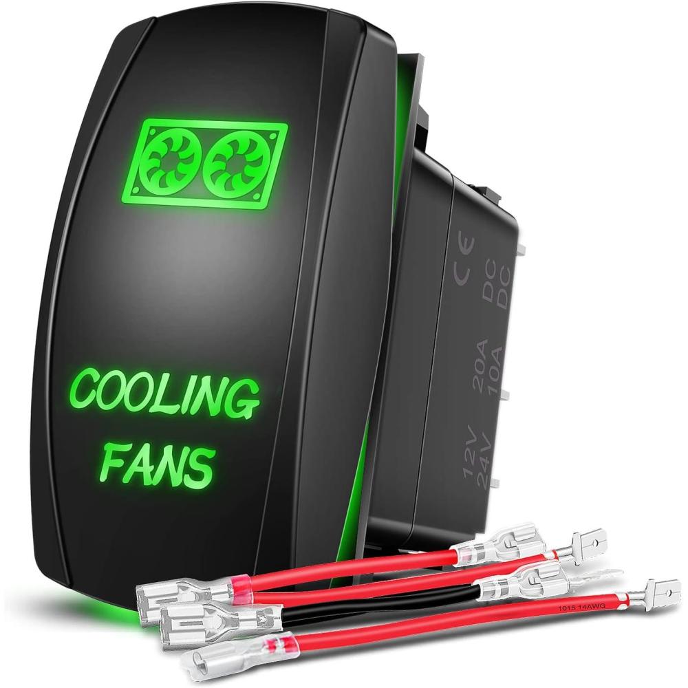 imageNilight Cooling Fans Rocker Switch Led Light Bar 5Pin Laser On Off SPST switches 20A12V 10A24V Blue with Jumper Wires Set for Cars Trucks RVsGreen