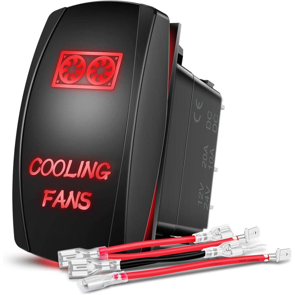 imageNilight Cooling Fans Rocker Switch Led Light Bar 5Pin Laser On Off SPST switches 20A12V 10A24V Blue with Jumper Wires Set for Cars Trucks RVsRed