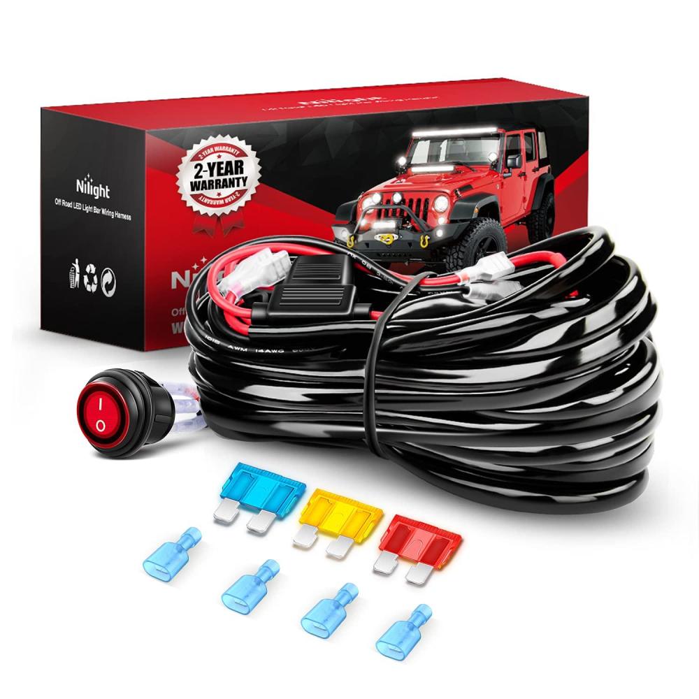 imageNilight Copper LED Light Bar Wiring Harness Kit  1 Lead 12AWG Heavy Duty 12V On Off Switch Power Relay Blade Fuse for Off Road LED Work Light2 Years Warranty14AWG2 Lead