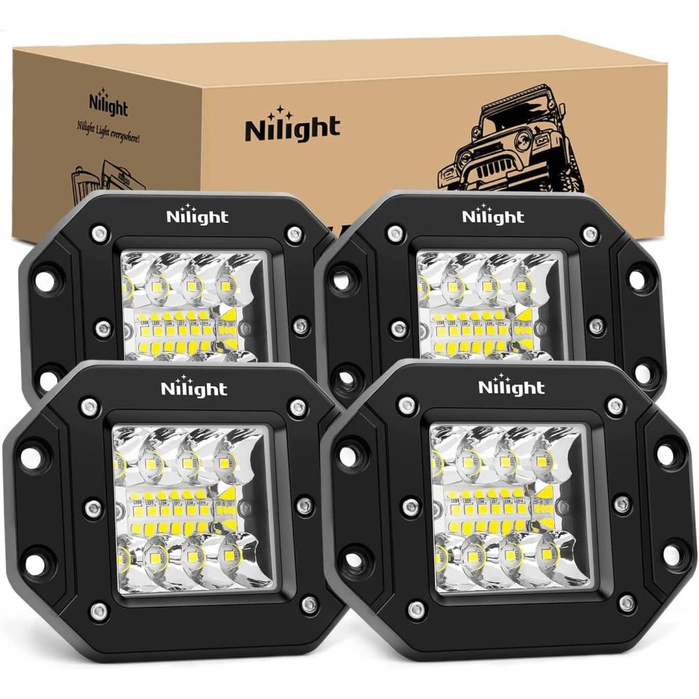 imageNilight Flush Mount LED Light Pods 2 PCS 42 W Amber Upgraded Spot Flood Combo Driving Fog Lights Off Road Lights Bumper LED Work Light for Truck SUV ATV UTV Pickup Van Boat Tractor4Pcs 42W LED Pods