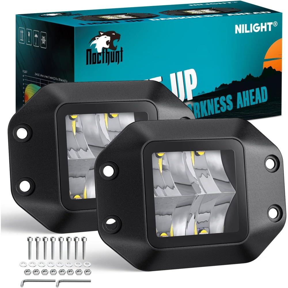 imageNilight Flush Mount LED Pod Lights 2 PCS 47 Inch 4LED Flood Beam Bumper Offroad Driving Backup Reverse Work Light for Truck ATV UTV47Inch 4Led Flush Mount Light Pods