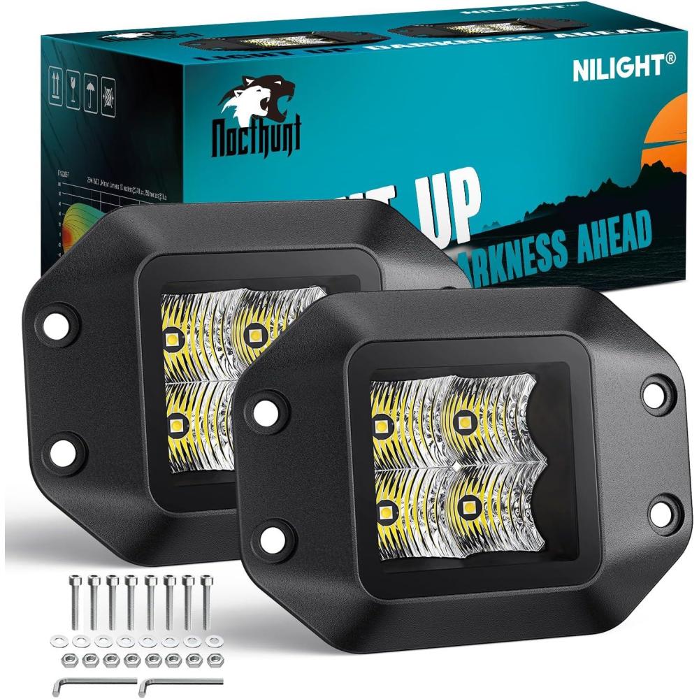 imageNilight Flush Mount LED Pod Lights 2 PCS 47 Inch 4LED Flood Beam Bumper Offroad Driving Backup Reverse Work Light for Truck ATV UTV47Inch 4Led Flush Mount Light