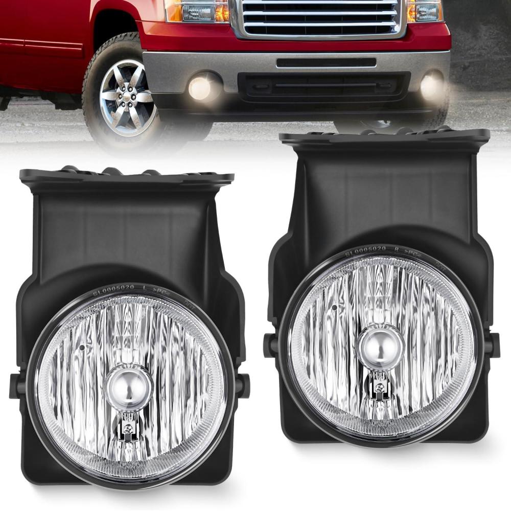 imageNilight Fog Light Assembly Compatible with 2007 2008 2009 2010 2011 2012 2013 GMC Sierra 1500 0714 Sierra 2500HD 3500HD Clear Lens Lamps Replacement 880 12V 27W BulbsSierra 20032006