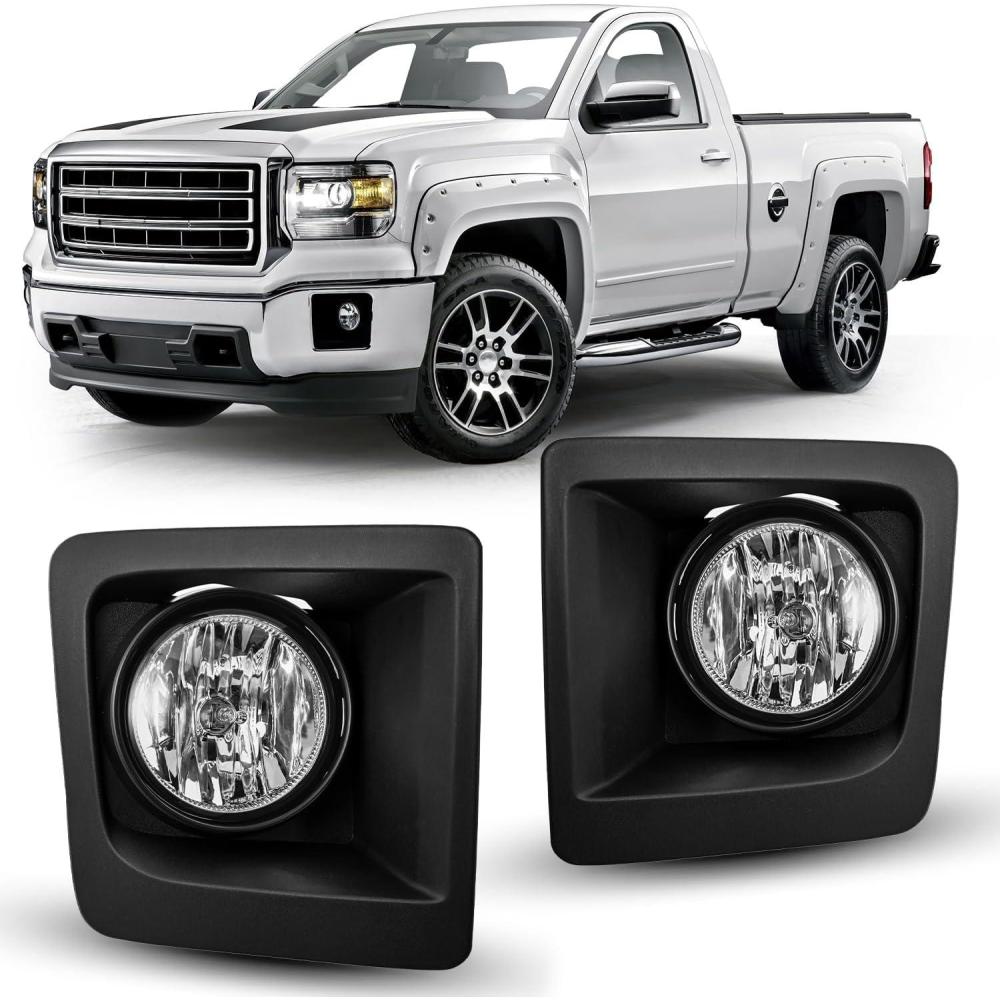 imageNilight Fog Light Assembly Compatible with 2007 2008 2009 2010 2011 2012 2013 GMC Sierra 1500 0714 Sierra 2500HD 3500HD Clear Lens Lamps Replacement 880 12V 27W BulbsSierra 20142015