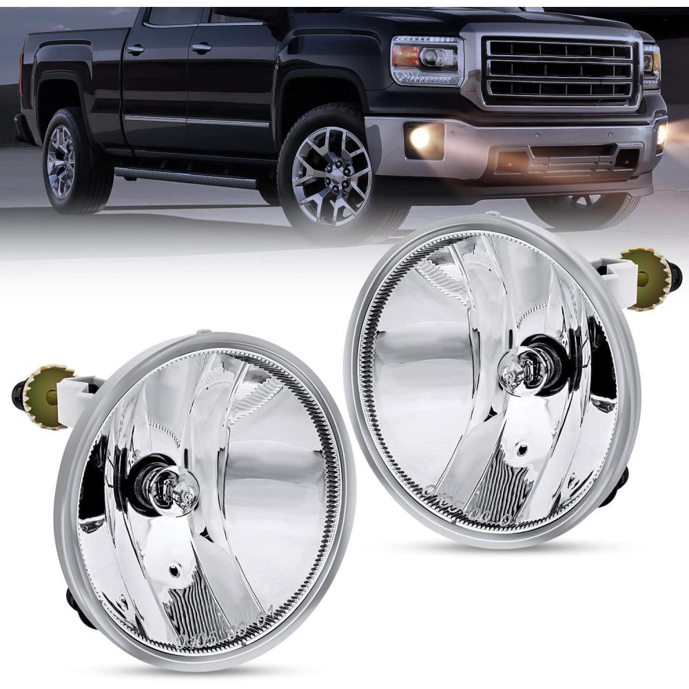 imageNilight Fog Light Assembly Compatible with 2007 2008 2009 2010 2011 2012 2013 GMC Sierra 1500 0714 Sierra 2500HD 3500HD Clear Lens Lamps Replacement 880 12V 27W BulbsBlack