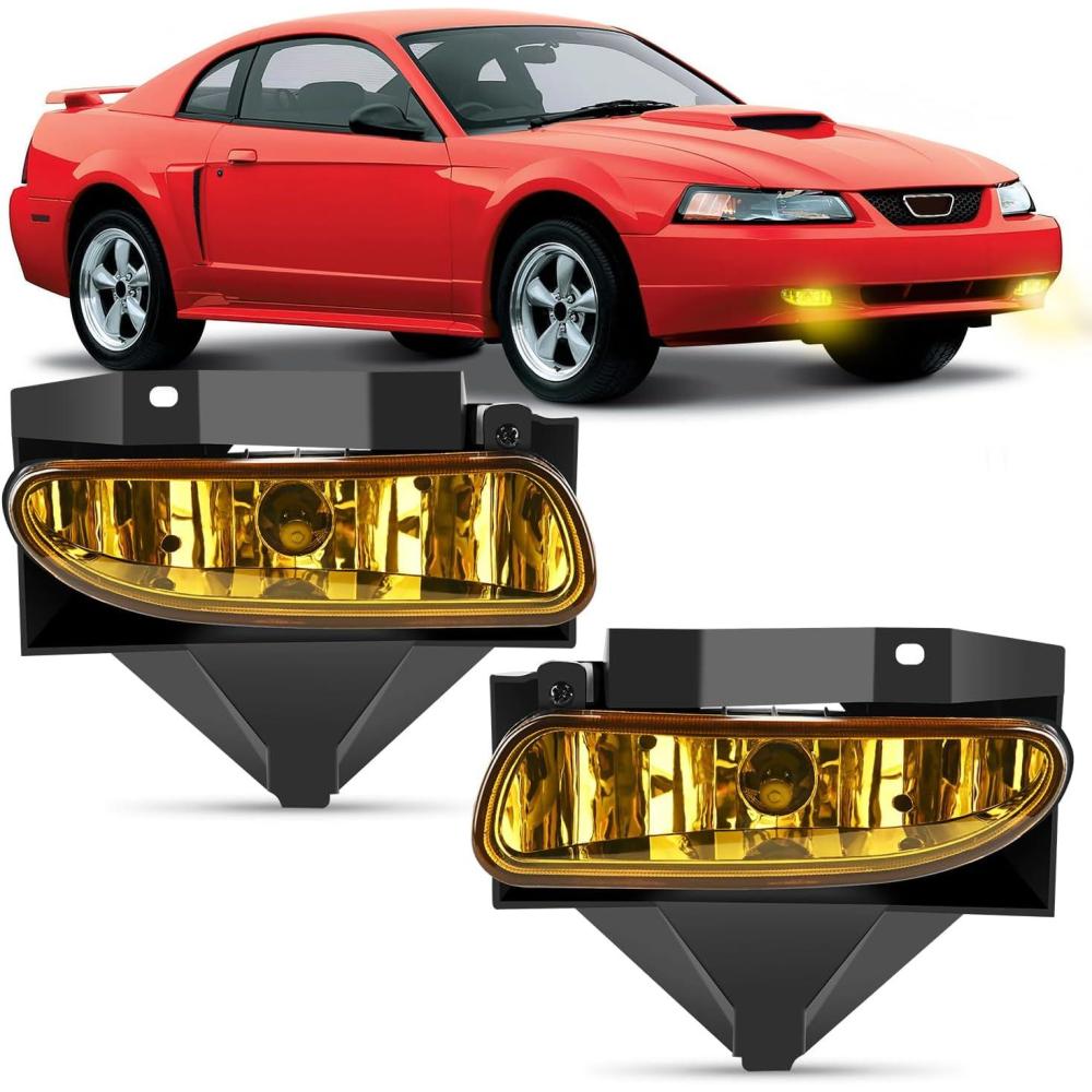 imageNilight Fog Lights Assembly Compatible with 1999 2000 2001 2002 2003 2004 Ford Mustang Lamp Replacement Driver and Passenger Side Amber Lens19992004 Ford Mustang Amber